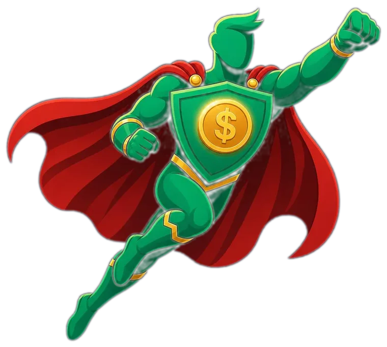 El héroe de MoneyUpHero volando hacia adelante, representando el progreso del Hero Engine